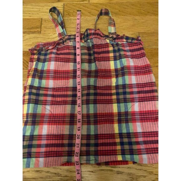 J. Crew, women's pink plaid cotton sleeveless ruffle neck hem tank size 0 - Picture 8 of 8
